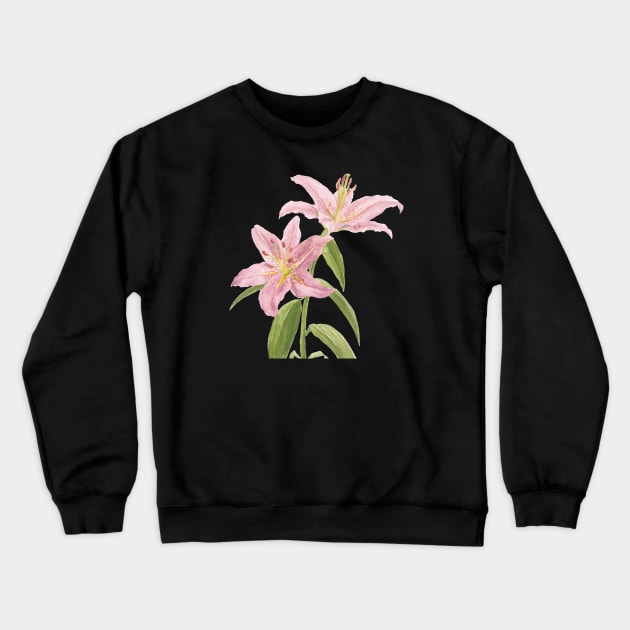 Pink Lilies Watercolour Crewneck Sweatshirt by Flowering Words
